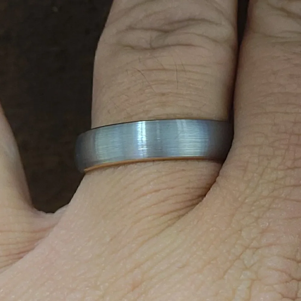 Engraved Men's Silver and Rose Gold Tungsten Wedding Ring